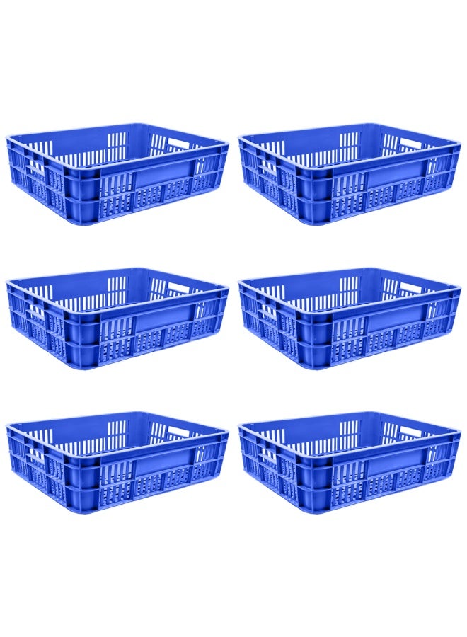 صناعات بلاستيكا ذ.م.م. 6pcs of Bakery Crate Ventilated Storage Crate BC594517 Stackable & Durable Storage Box For Home Office and Outdoor Organizer (590mm x 450mm x 170mm) Blue - Image 1